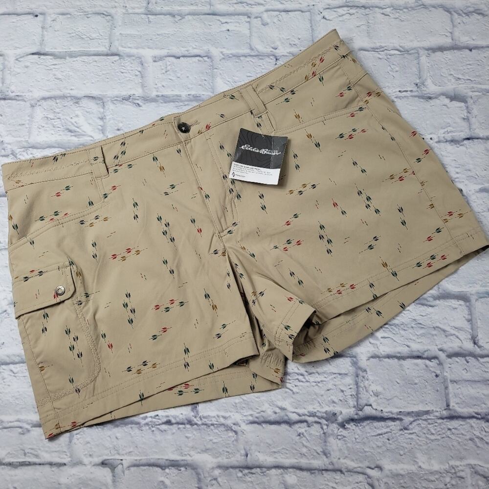NWT Eddie Bauer WR Horizon 1 Pocket Cargo Performance Short Lt Khaki Print sz 18